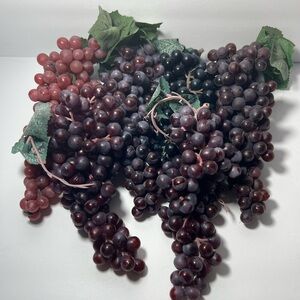 (6 count) Early 2000s Plastic Grape Cluster with Green Leaves